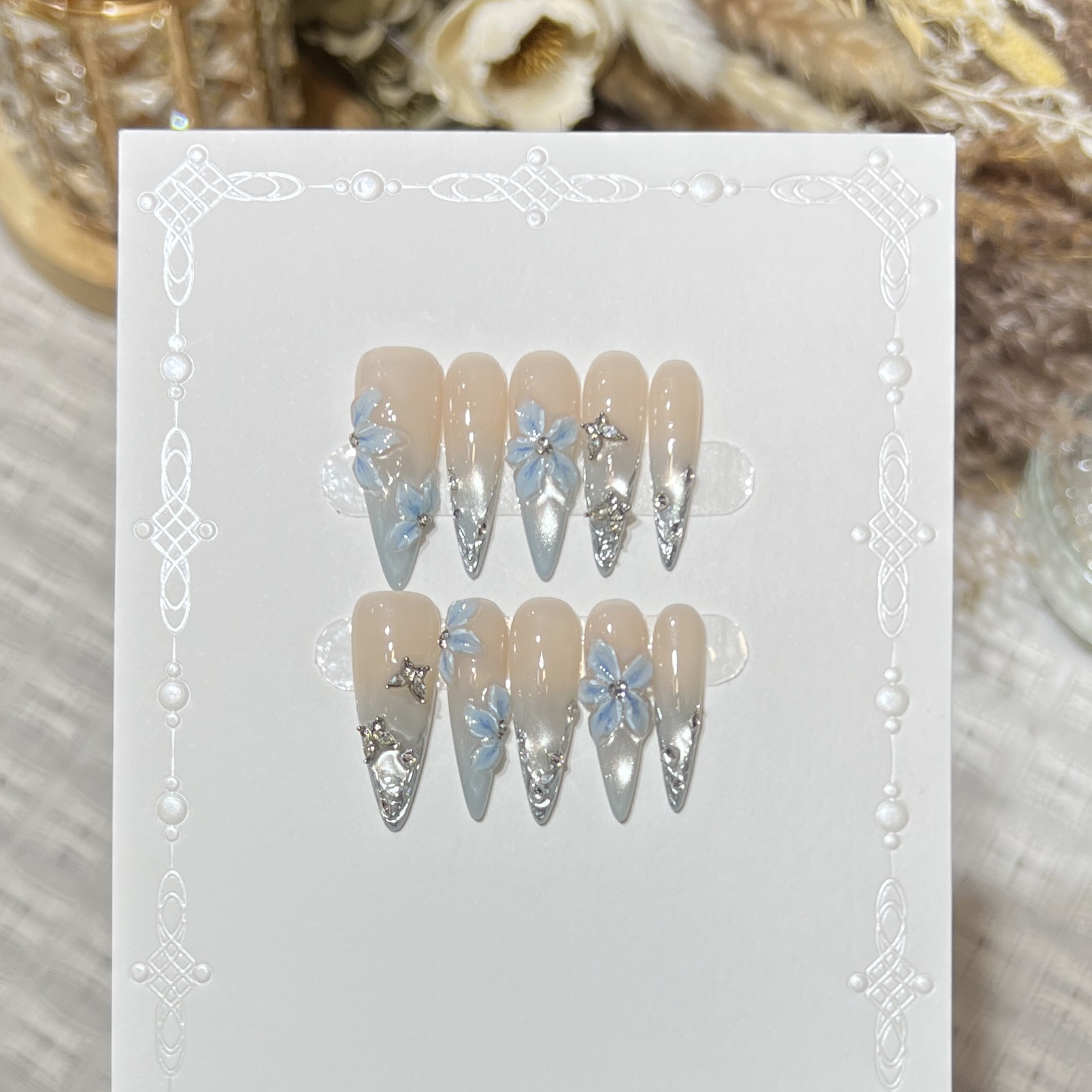 Nail Art Full Cat Eye - 10 Stück Katzenaugen French Stiletto Handgemachte