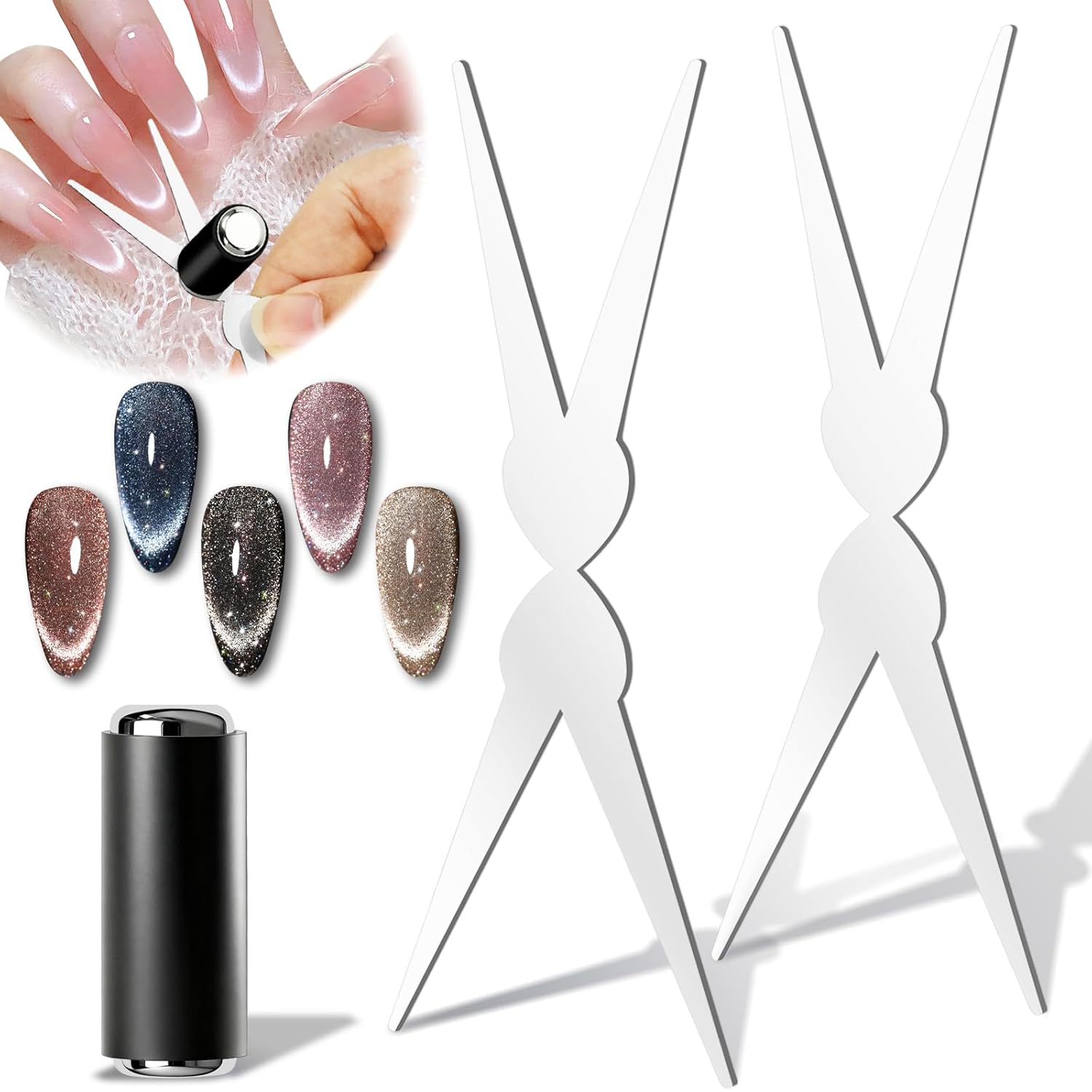 Nail Gel Polish Set - 3D Doppelköpfiger Nagel-French-Stil Starker Katzenaugen-Magnet Nagelkunst