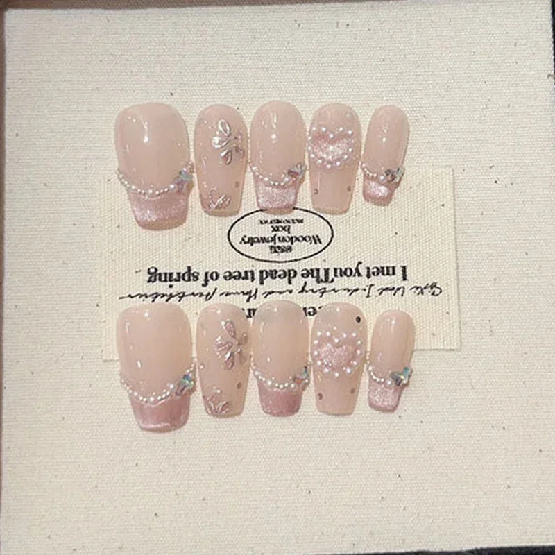 Nail Art Full Cat Eye - 10 Stück süßes handgefertigtes Katzenaugen-Puder, rosa