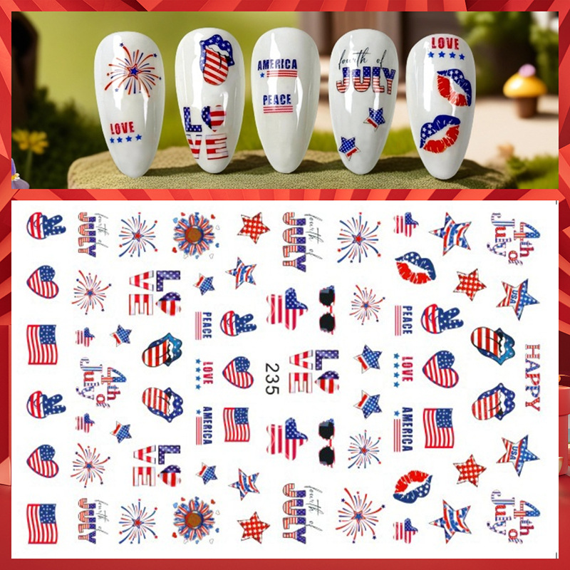 Nail Art France - 1 Blatt 4. Juli Nagelaufkleber Unabhängigkeitstag