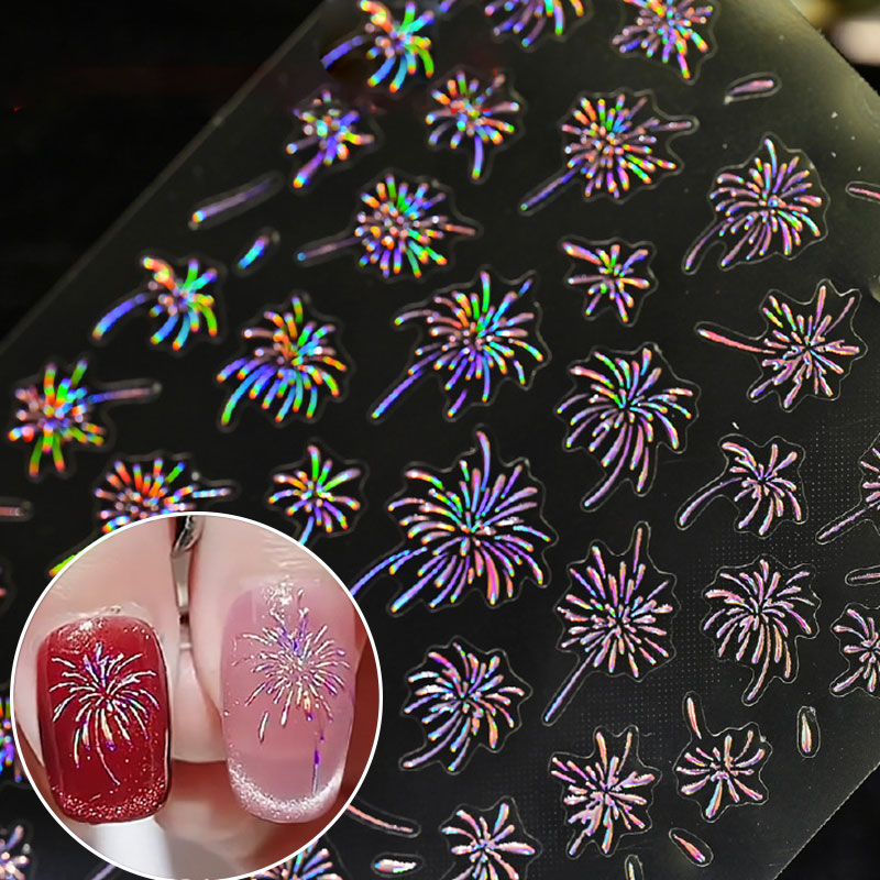 Nail Art France - 1 Stück Laser-Feuerwerk Nagelaufkleber 3D Selbstklebende
