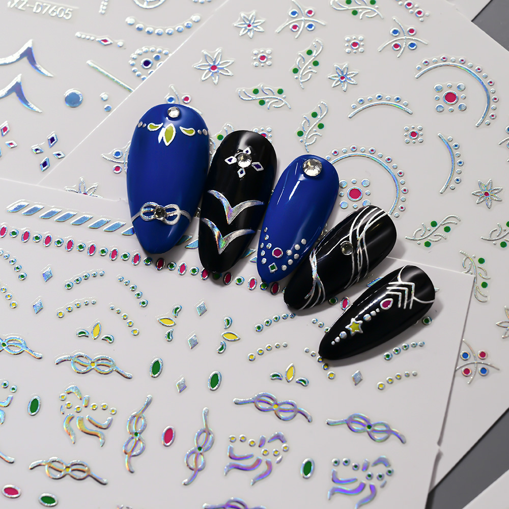 12 Stücke 3D Silber Geometrie  – Nail Art Simple Elegant Bewertung und Preis