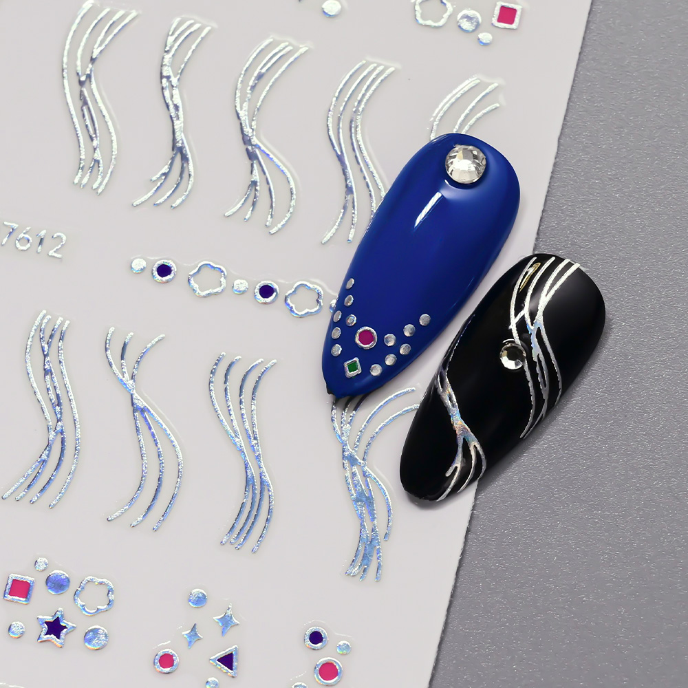 12 Stücke 3D Silber Geometrie  – Nail Art Simple Elegant Bewertung und Preis